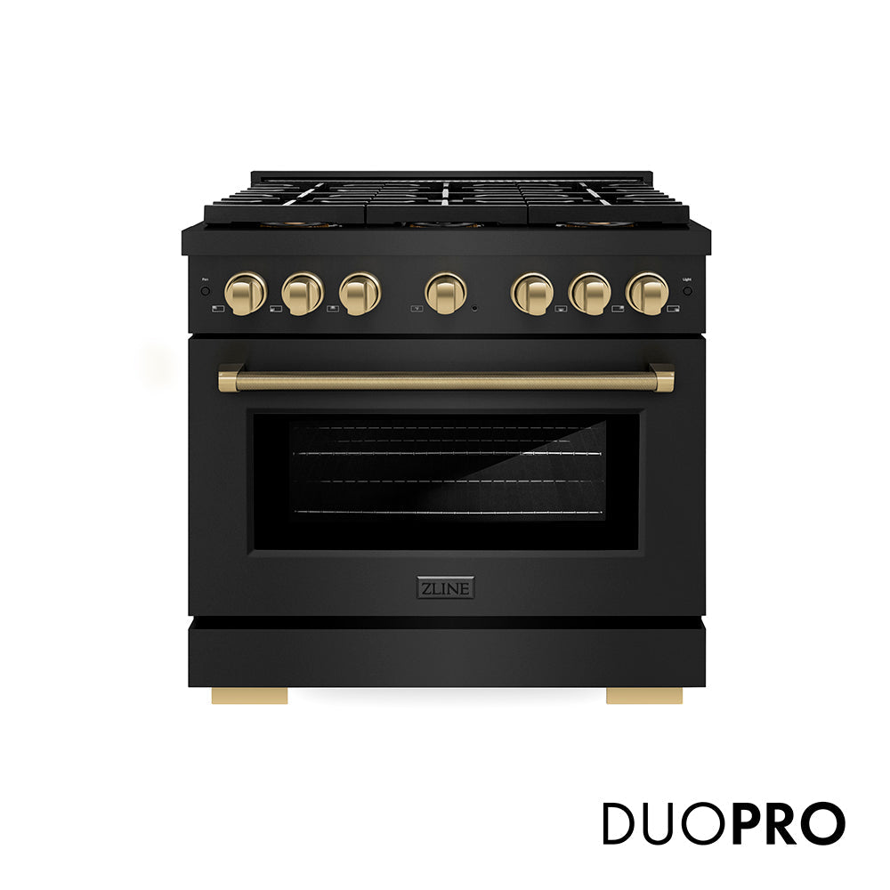 ZLINE Autograph Edition Paramount 36-inch range in black stainless steel and champagne bronze accents PSGRBZ-36-KCB