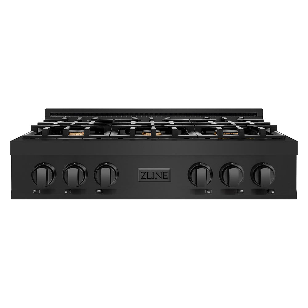 ZLINE Classic 36-inch rangetop in black stainless steel RTB-BR-36, front view
