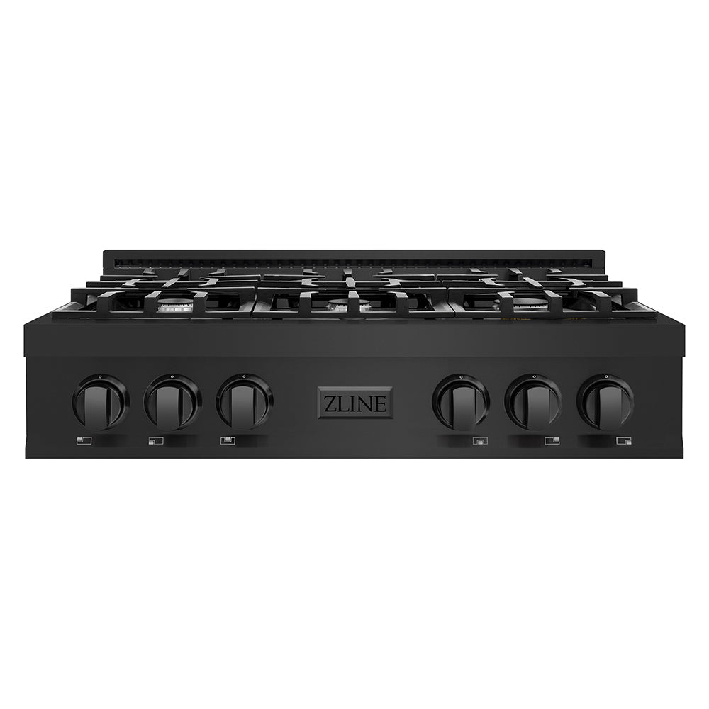 ZLINE Classic 36-inch rangetop in black stainless steel RTB2-36, front view