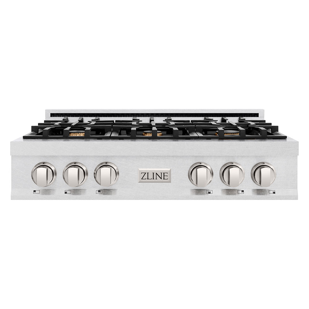 ZLINE Classic 36-inch rangetop in satin stainless steel RTS-BR-36, front view
