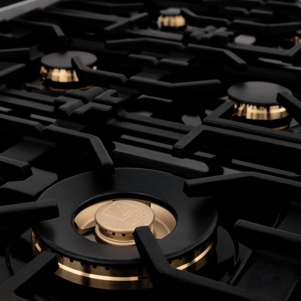 ZLINE Autograph Edition Legacy 60-inch range in stainless steel and polished gold accents RAZ-60-G, detail