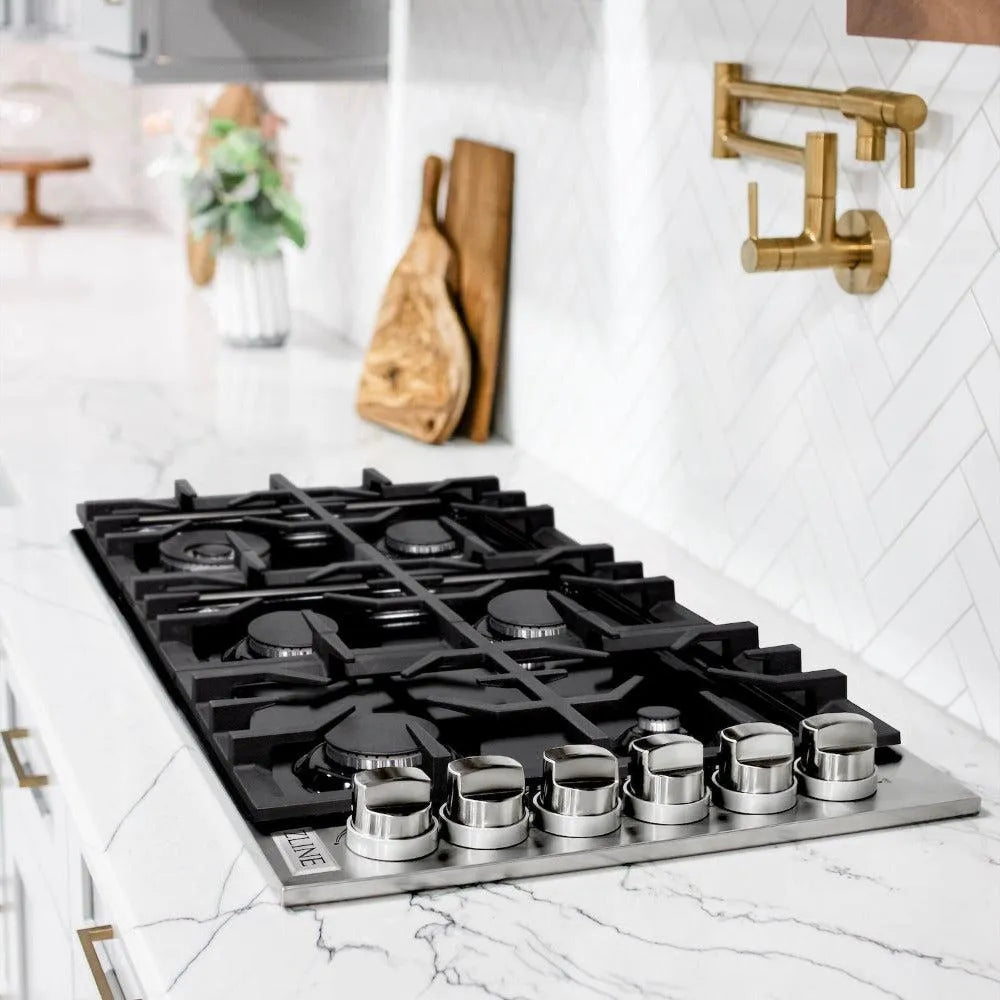ZLINE 36-inch cooktop in stainless steel RC36-PBT, from above