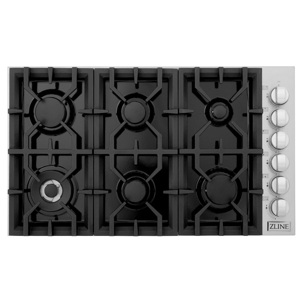 ZLINE 36-inch cooktop in stainless steel RC36-PBT, from above