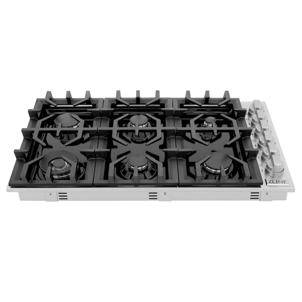 ZLINE 36-inch cooktop in stainless steel RC36-PBT, from above