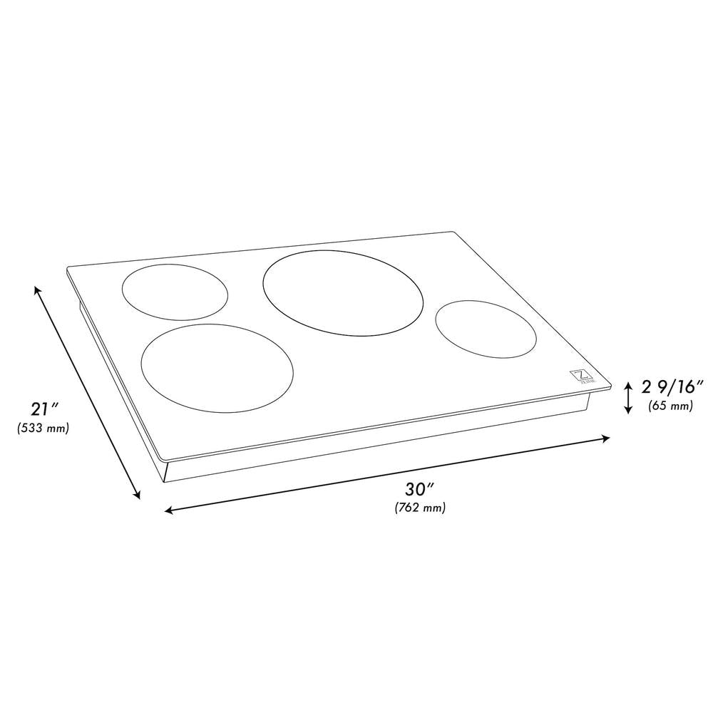 ZLINE 30-inch cooktop in stainless steel RCIND-30, from above