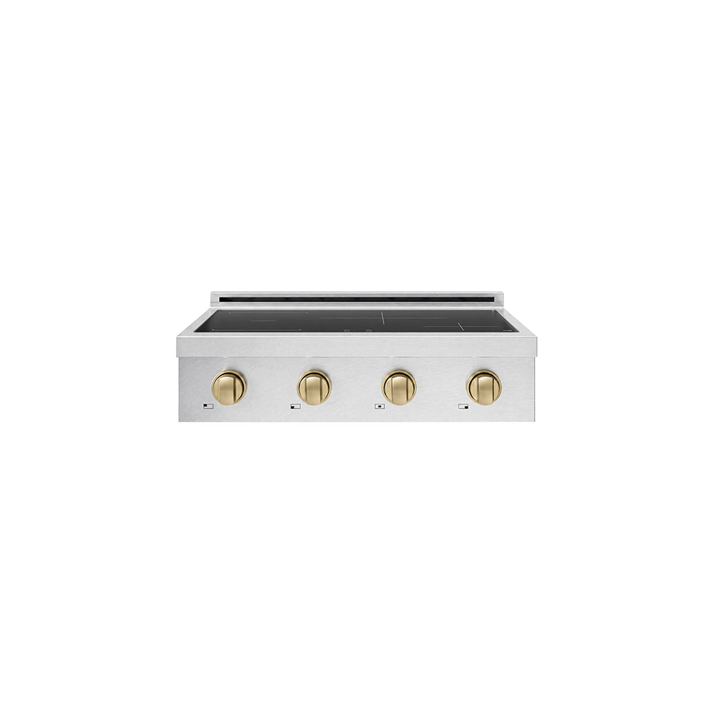 ZLINE Autograph Edition Paramount 30-inch rangetop in satin stainless steel and champagne bronze accents SINRTSZ-30-CB