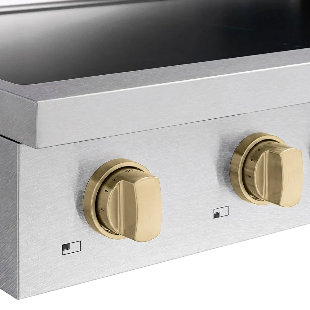 ZLINE Autograph Edition Paramount 30-inch rangetop in satin stainless steel and champagne bronze accents SINRTSZ-30-CB, from above