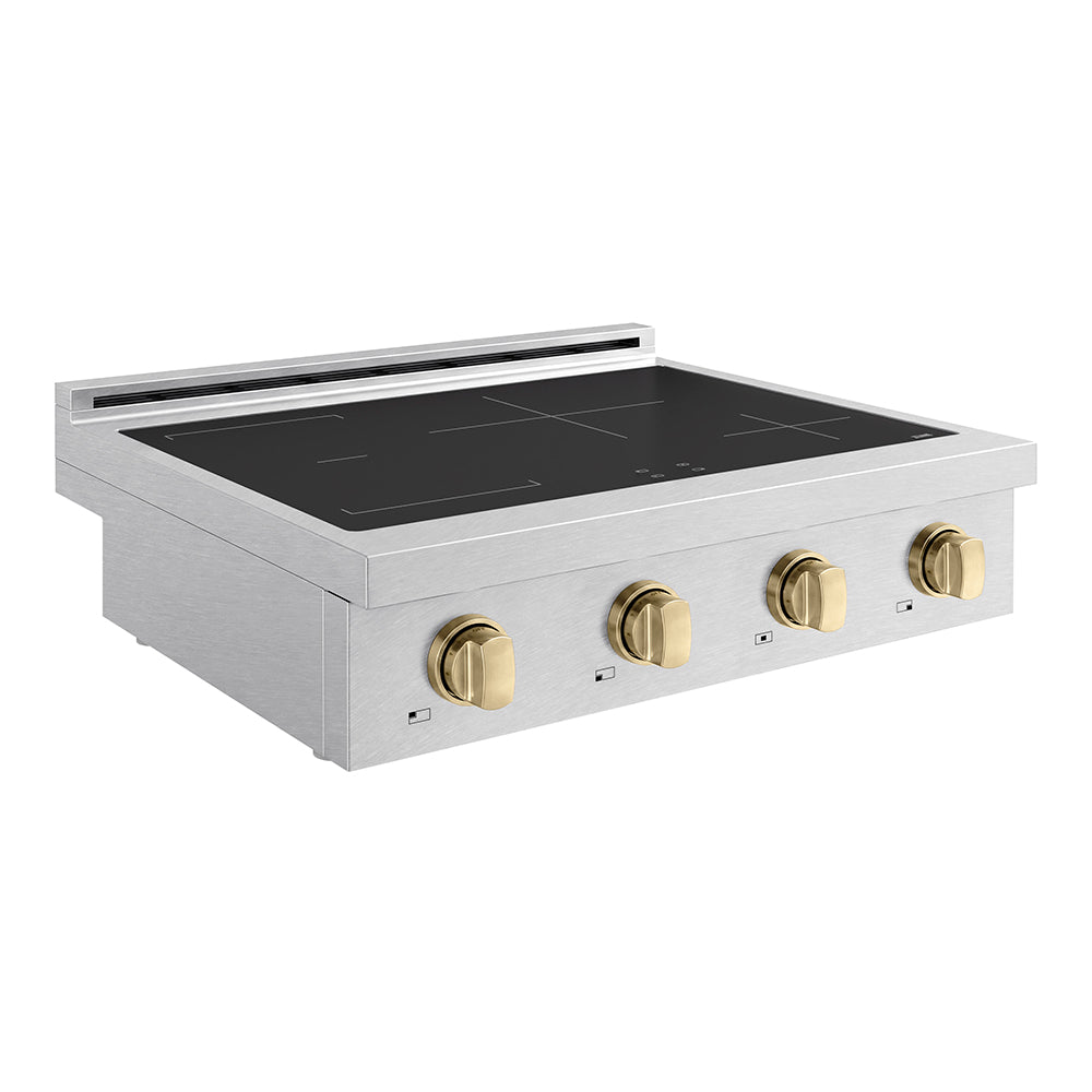 ZLINE Autograph Edition Paramount 30-inch rangetop in satin stainless steel and champagne bronze accents SINRTSZ-30-CB, from above