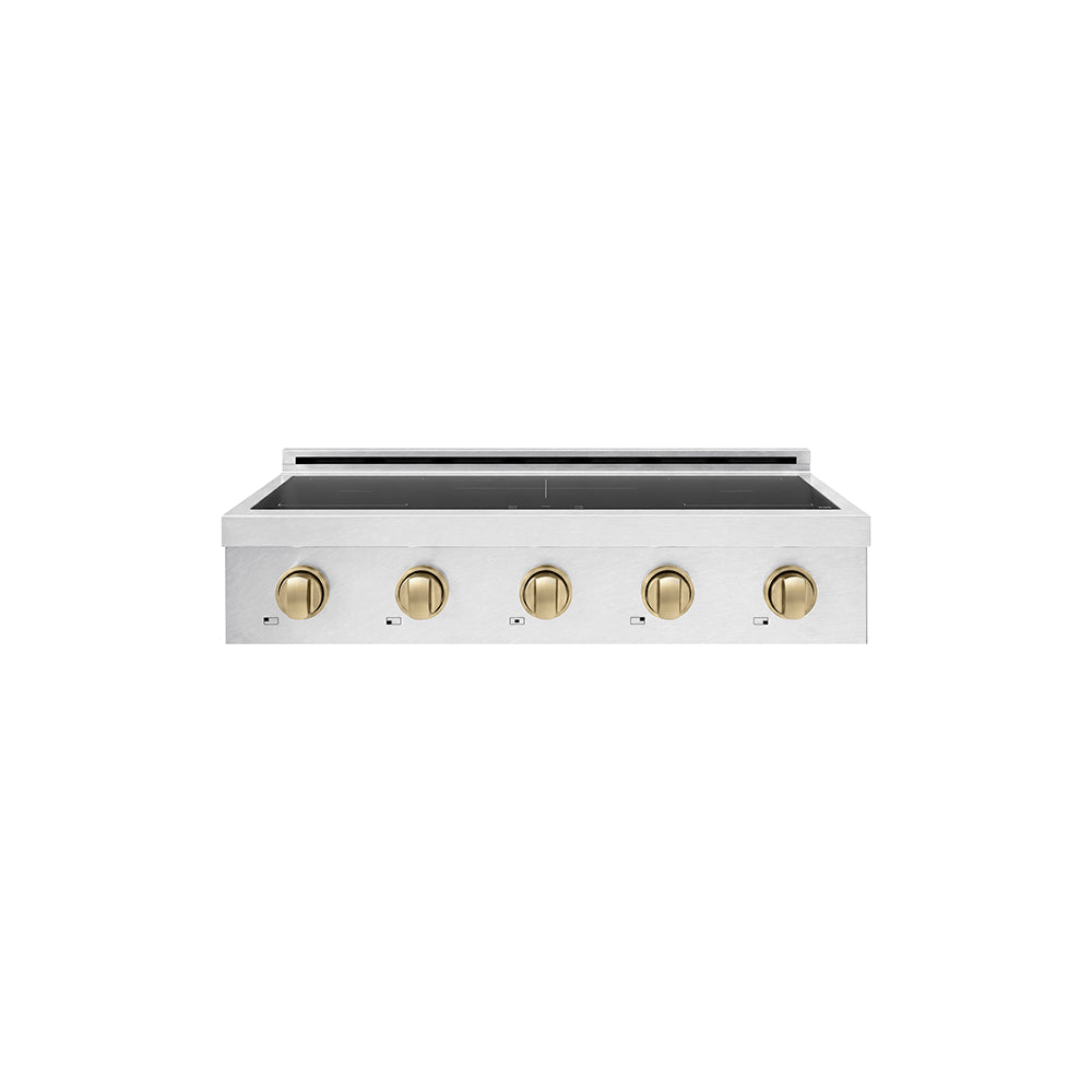 ZLINE Autograph Edition Paramount 36-inch rangetop in satin stainless steel and champagne bronze accents SINRTSZ-36-CB