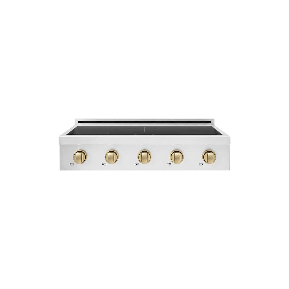 ZLINE Autograph Edition Paramount 36-inch rangetop in stainless steel and champagne bronze accents SINRTZ-36-CB