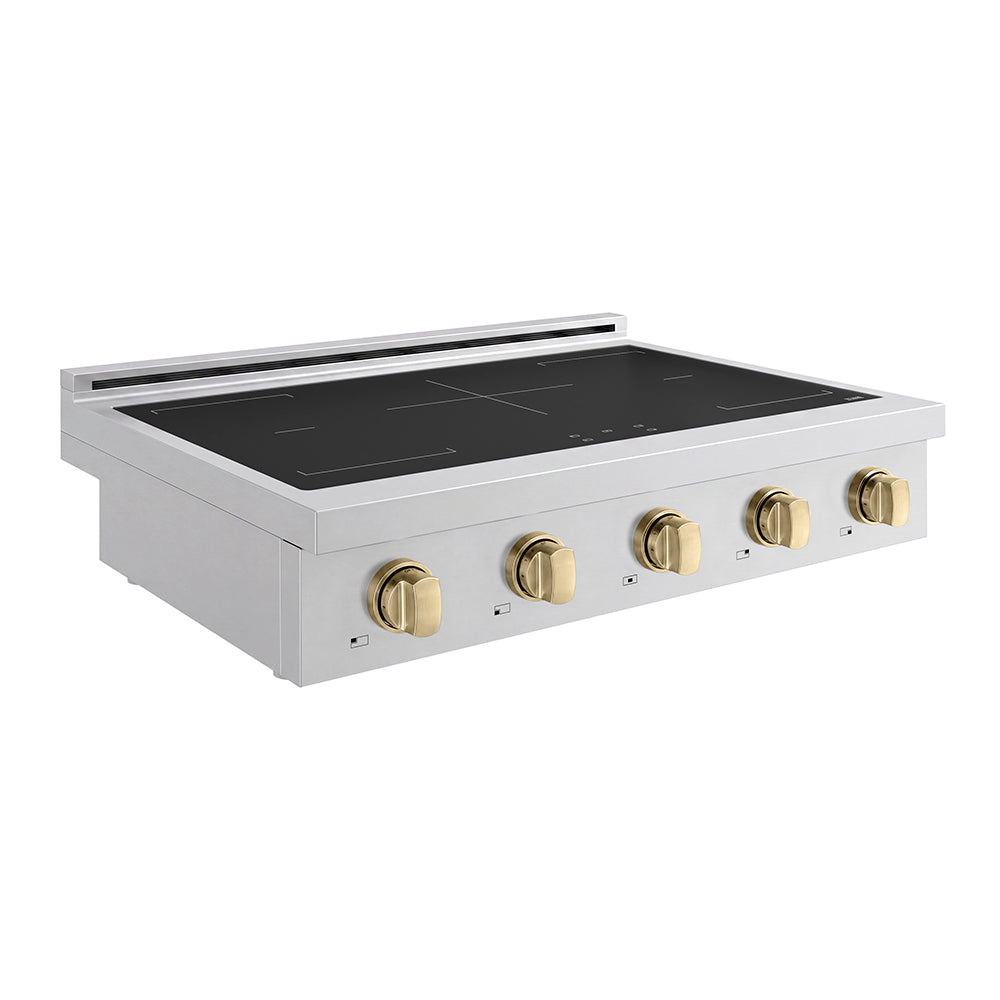 ZLINE Autograph Edition Paramount 36-inch rangetop in stainless steel and champagne bronze accents SINRTZ-36-CB, from above