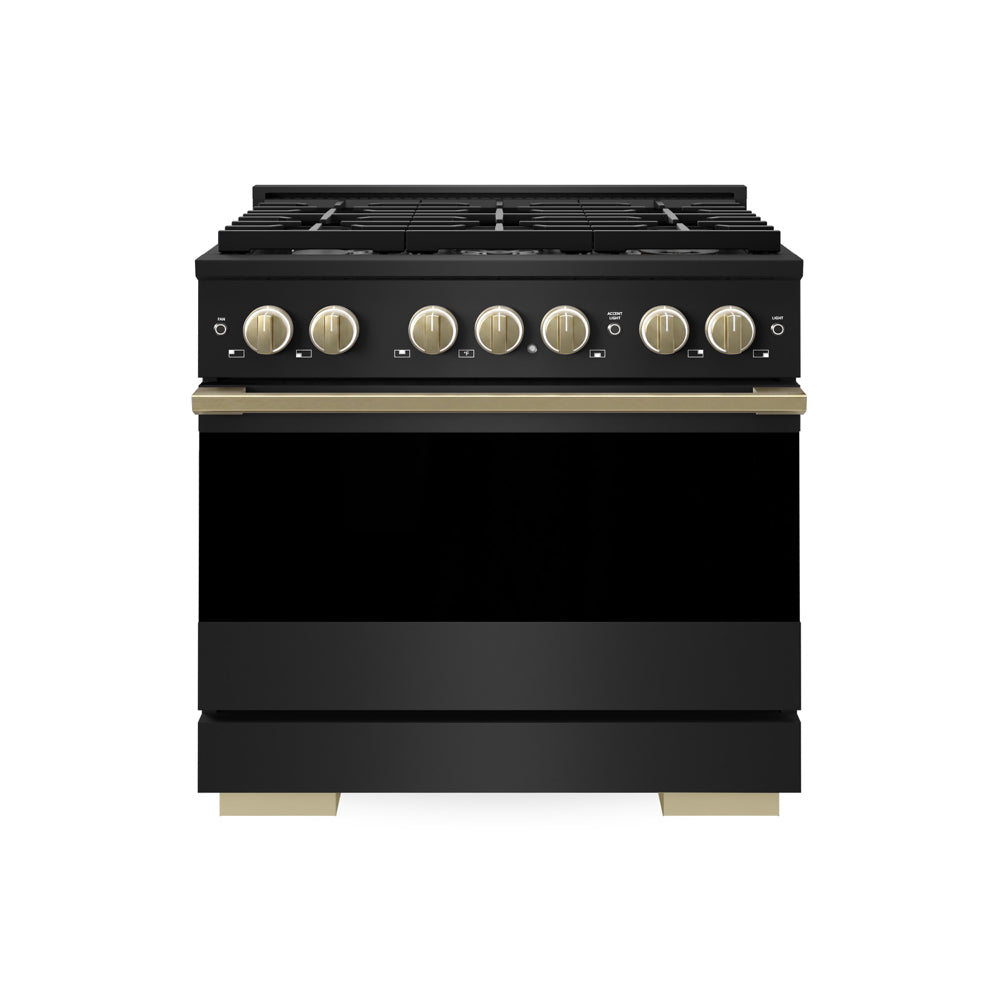 ZLINE Autograph Edition Marino 36-inch range in black stainless steel and champagne bronze accents MDRBZ-36-CB