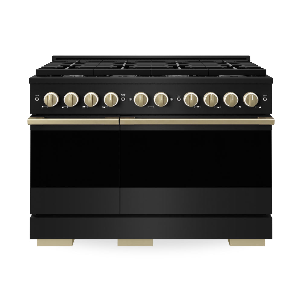 ZLINE Autograph Edition Marino 48-inch range in black stainless steel and champagne bronze accents MDRBZ-48-CB