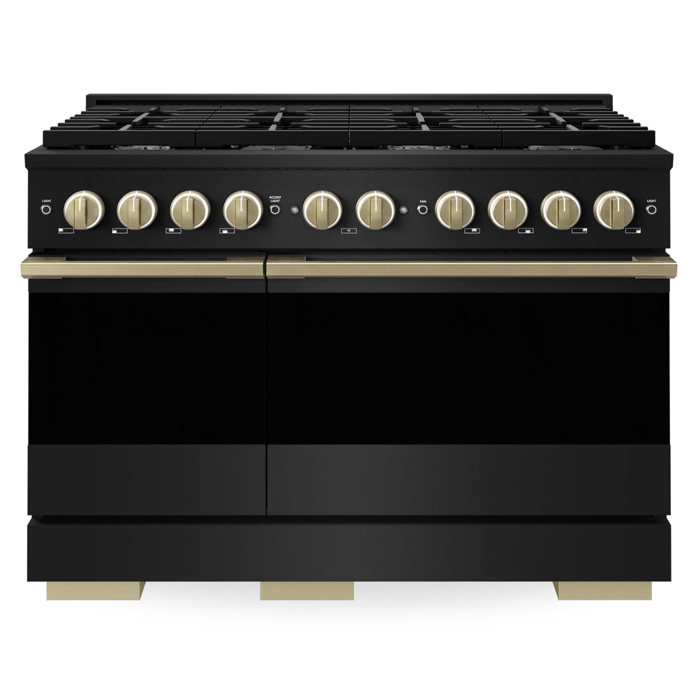 ZLINE Autograph Edition Marino 48-inch range in black stainless steel and champagne bronze accents MDRBZ-48-CB, front view