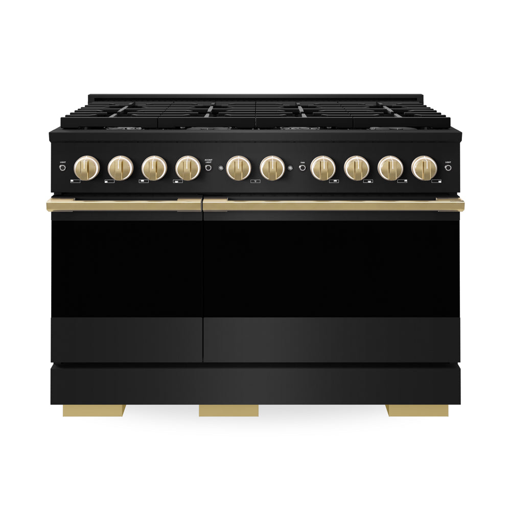 ZLINE Autograph Edition Marino 48-inch range in black stainless steel and polished gold accents MDRBZ-48-G