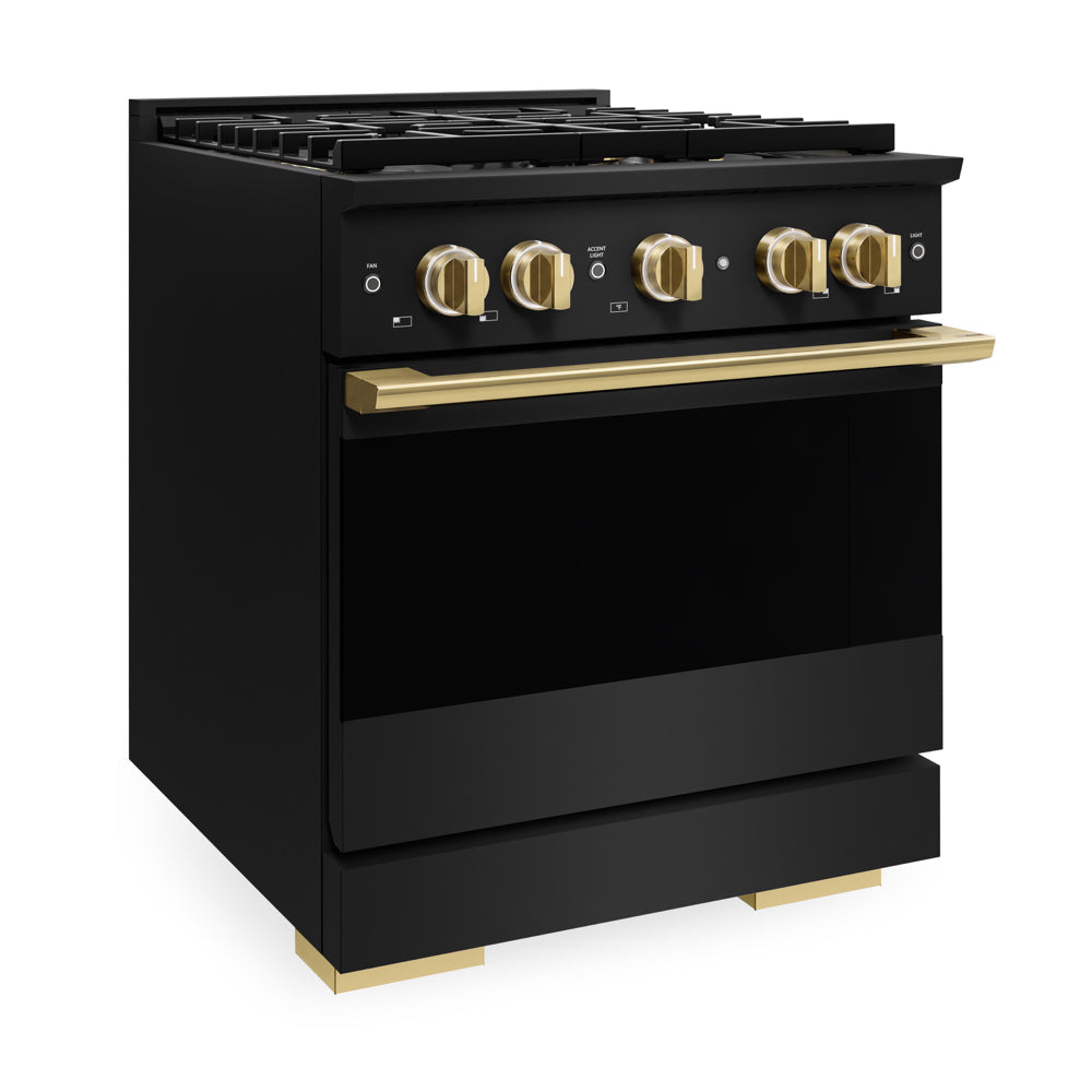 ZLINE Autograph Edition Marino 30-inch range in black stainless steel and polished gold accents PMDRBZ-30-G, from above
