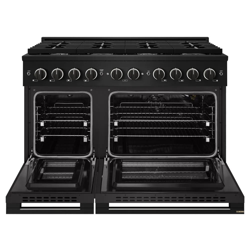ZLINE Marino 48-inch range in black stainless steel MGRB-BR-48, front view