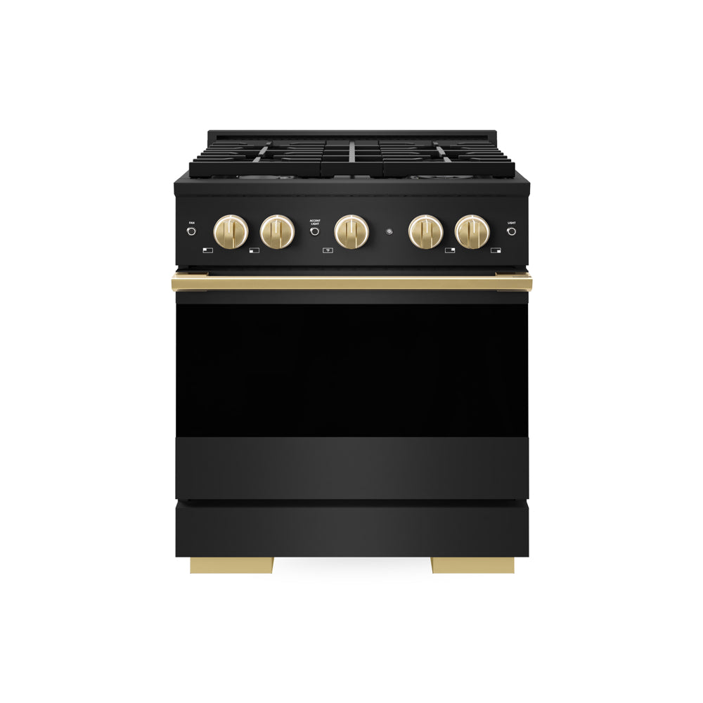 ZLINE Autograph Edition Marino 30-inch range in black stainless steel and polished gold accents MGRBZ-30-G