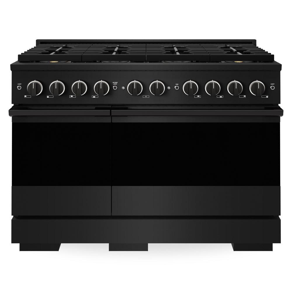 ZLINE Marino 48-inch range in black stainless steel PMGRB-48, front view