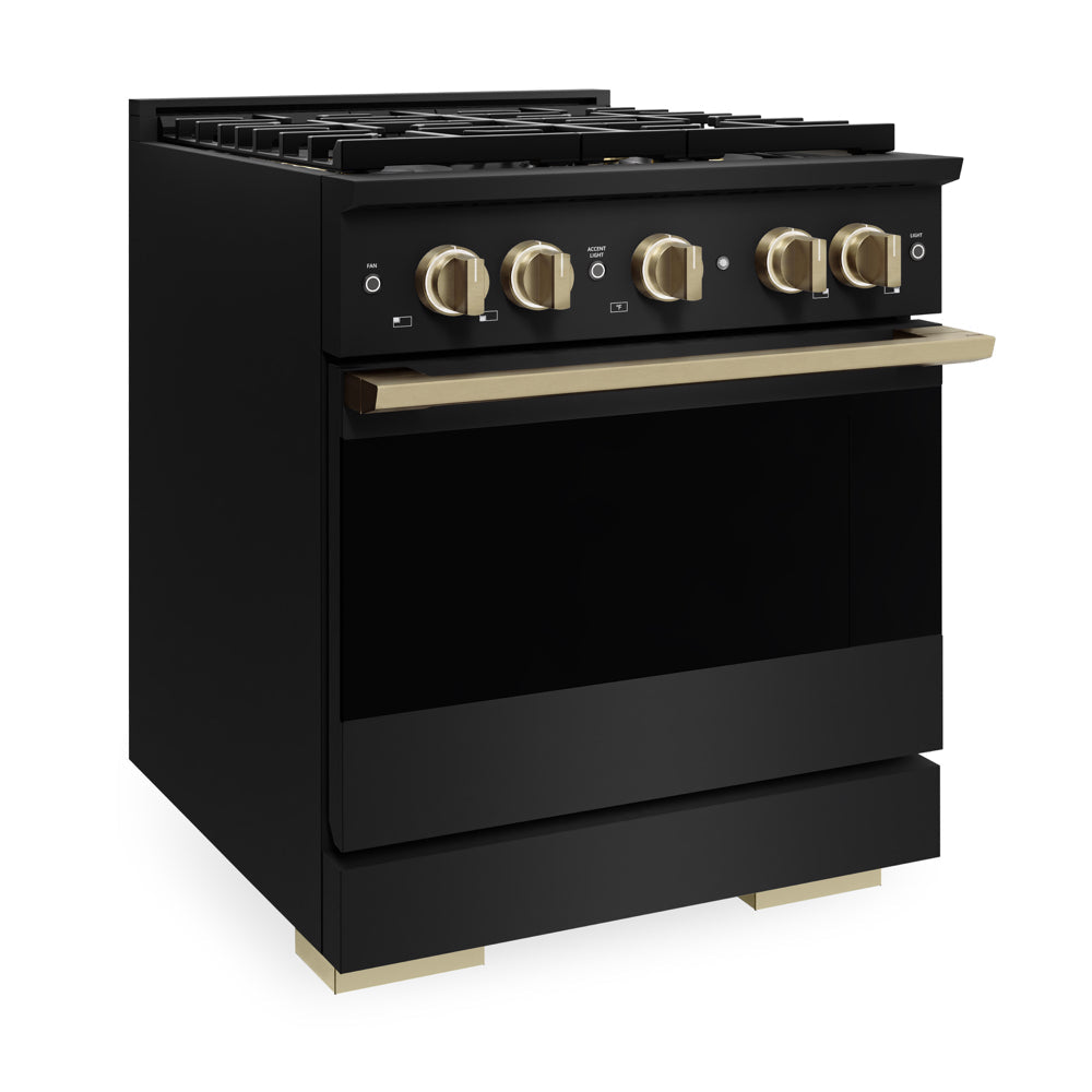 ZLINE Autograph Edition Marino 30-inch range in black stainless steel and champagne bronze accents PMGRBZ-30-CB, from above