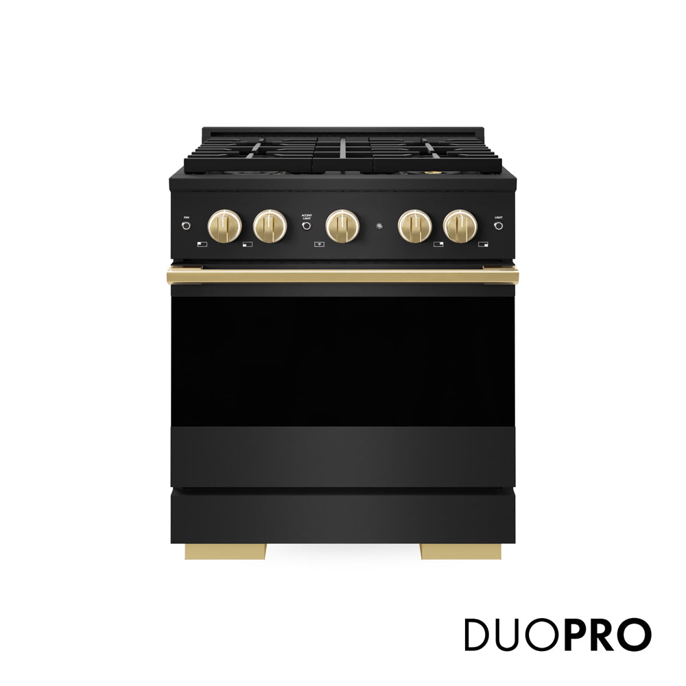 ZLINE Autograph Edition Marino 30-inch range in black stainless steel and polished gold accents PMGRBZ-30-G