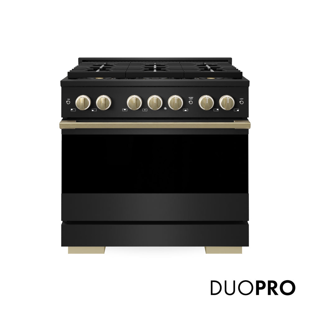 ZLINE Autograph Edition Marino 36-inch range in black stainless steel and champagne bronze accents PMGRBZ-36-CB