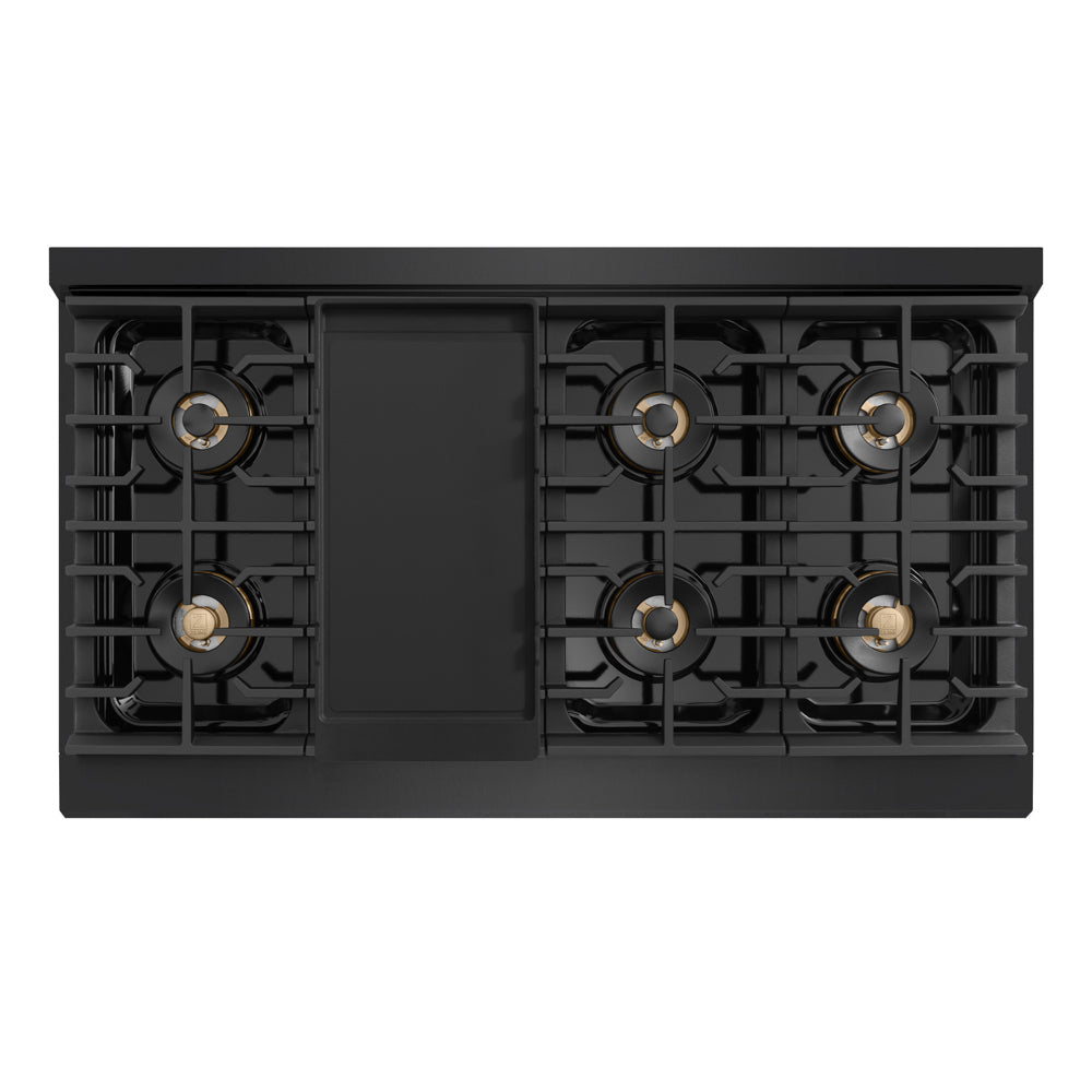 ZLINE Autograph Edition Marino 48-inch range in black stainless steel and champagne bronze accents PMGRBZ-48-CB, from above