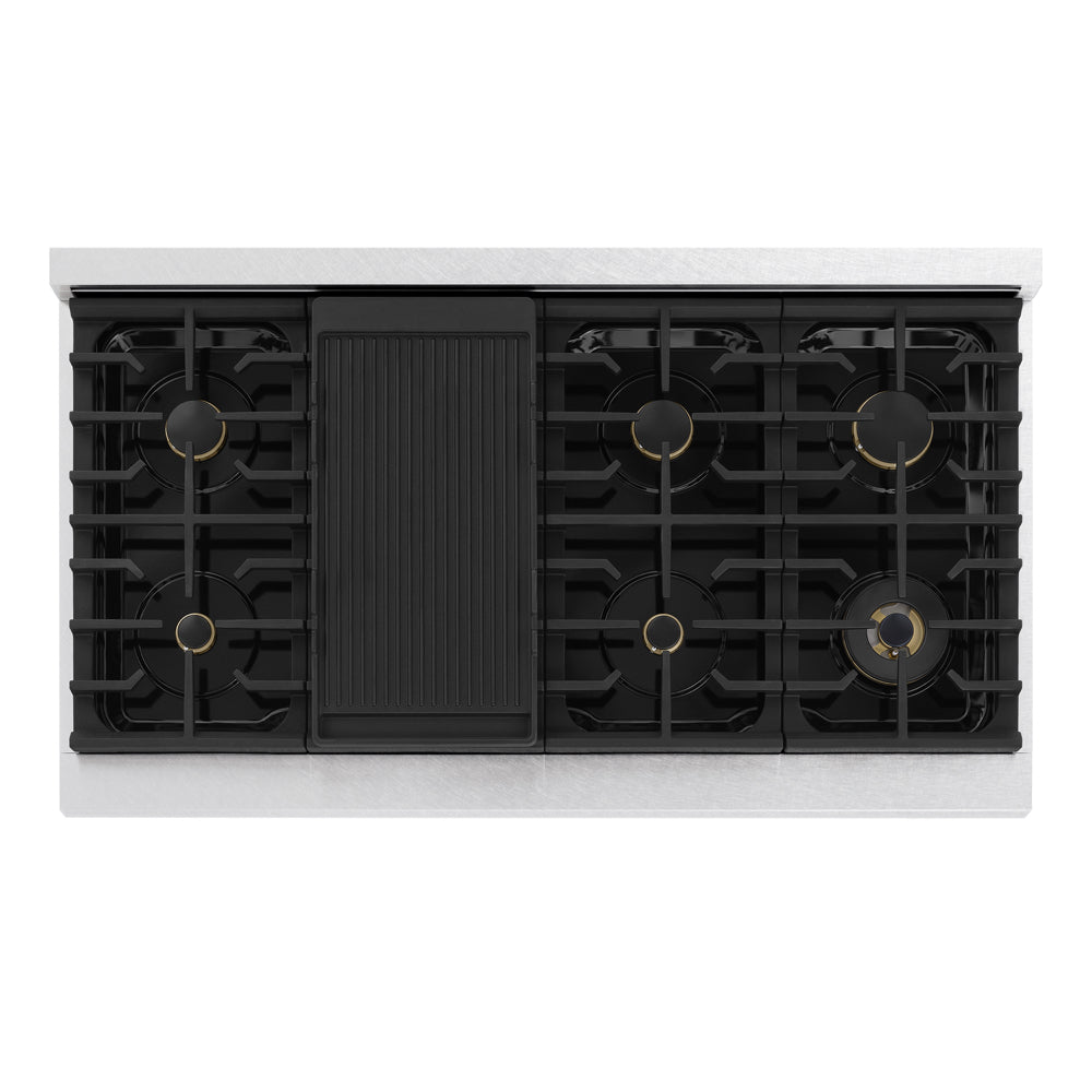ZLINE Marino 48-inch range in satin stainless steel MDRS-BR-48, from above