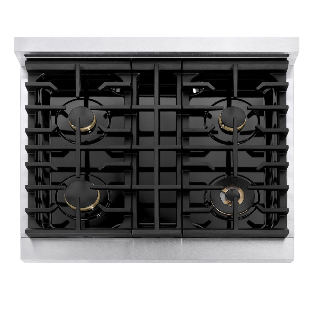 ZLINE Marino 30-inch range in satin stainless steel MGRS-BR-30, from above