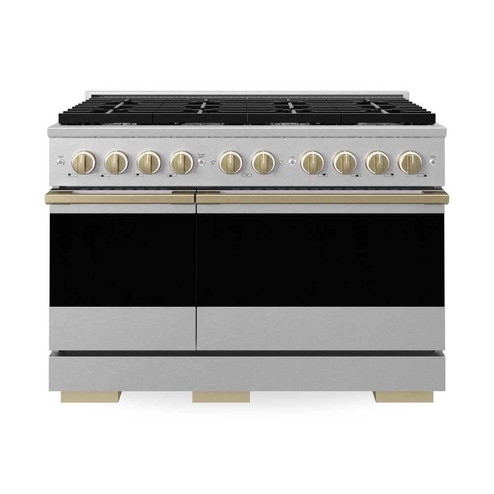 ZLINE Autograph Edition Marino 48-inch range in satin stainless steel and champagne bronze accents MGRSZ-48-CB
