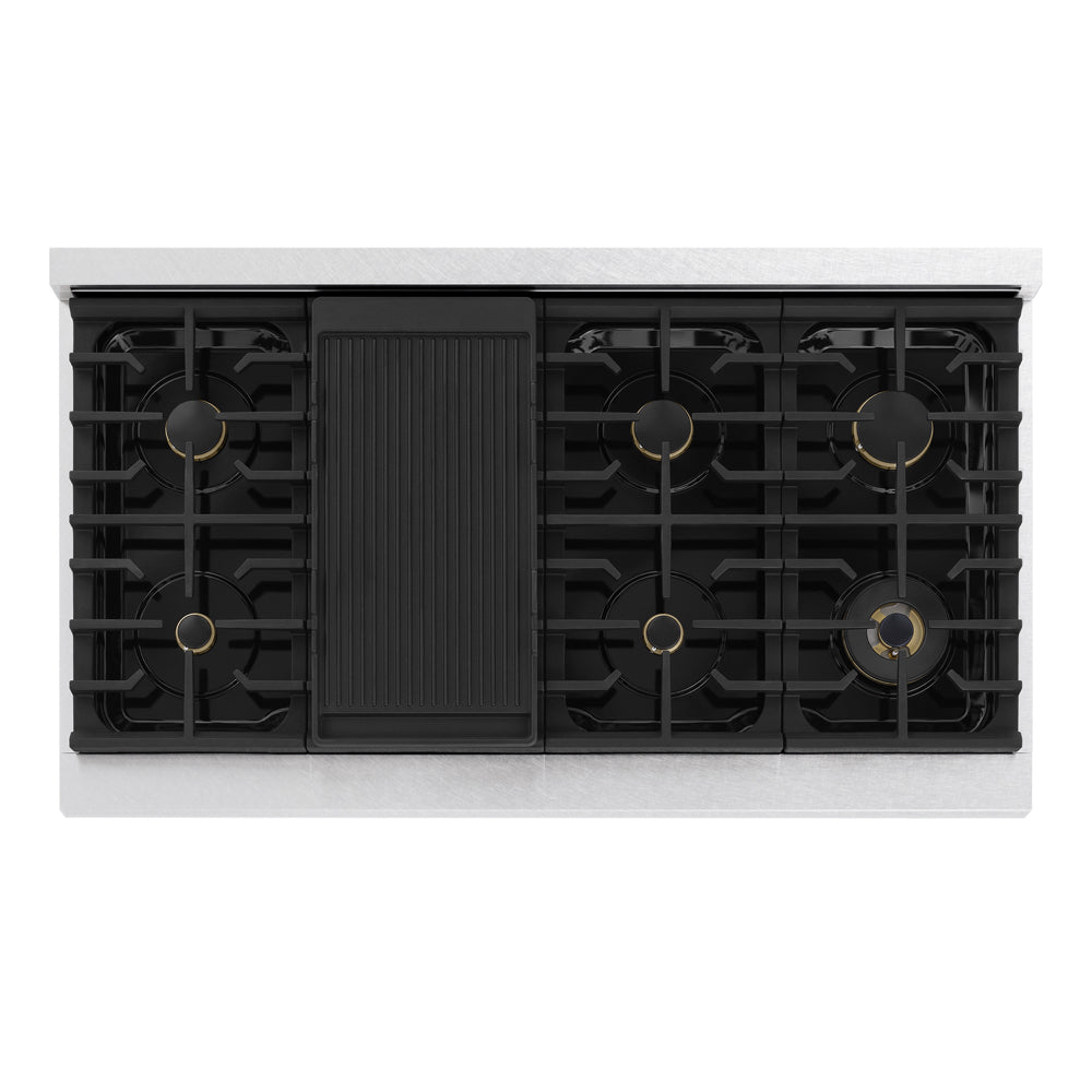 ZLINE Autograph Edition Marino 48-inch range in satin stainless steel and champagne bronze accents MGRSZ-48-CB, from above