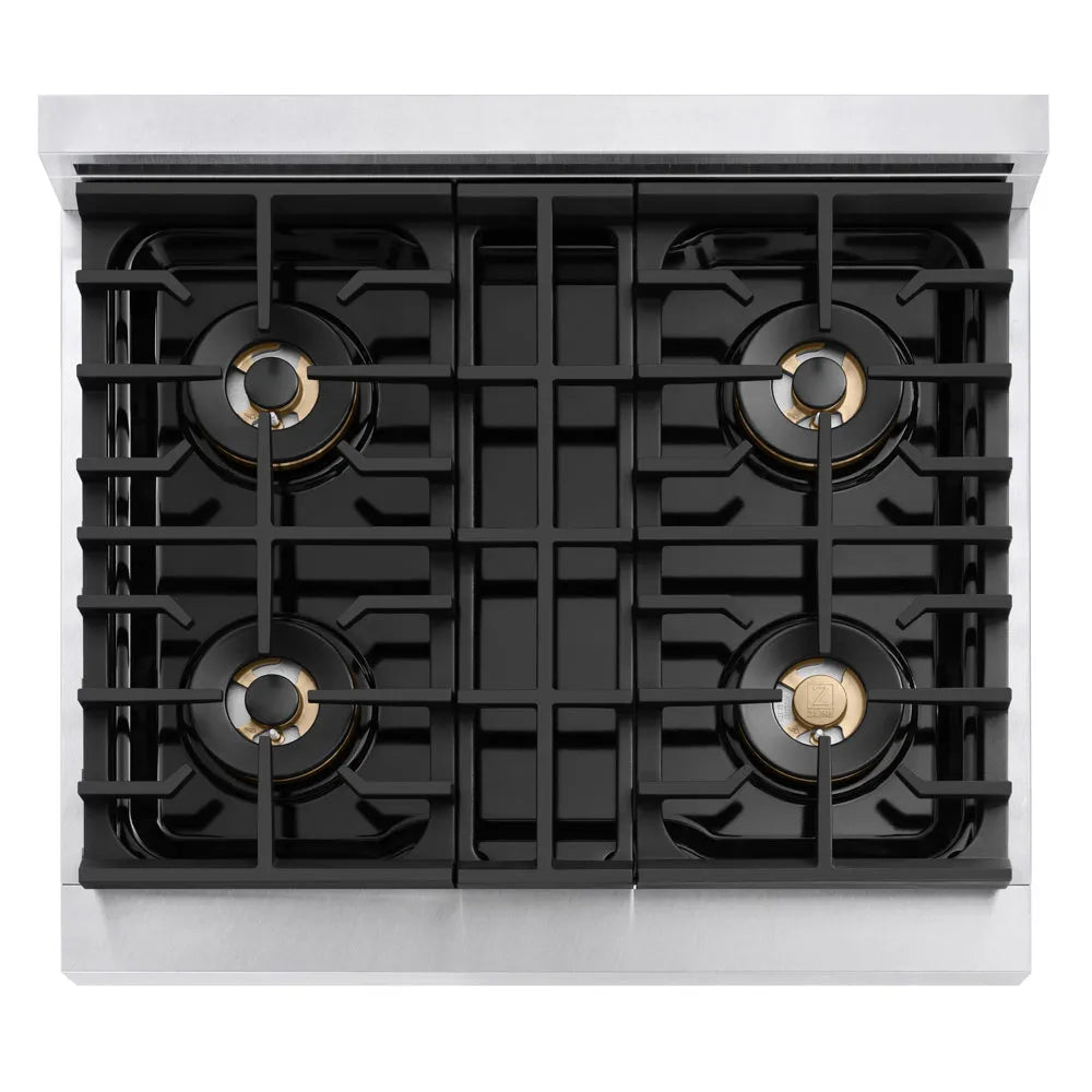 ZLINE Marino 30-inch range in satin stainless steel PMGRS-30, from above
