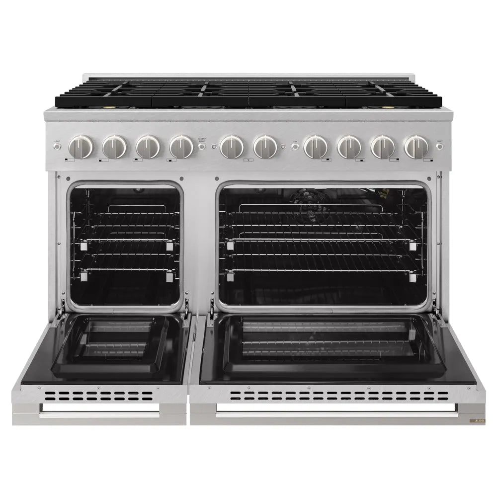 ZLINE Marino 48-inch range in satin stainless steel PMGRS-48, front view