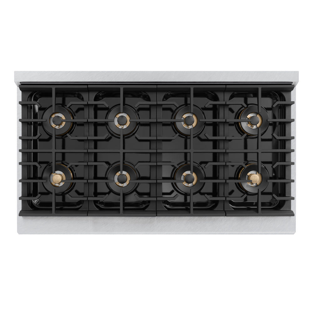 ZLINE Marino 48-inch range in satin stainless steel with white matte door PMGRS-WM-48, from above