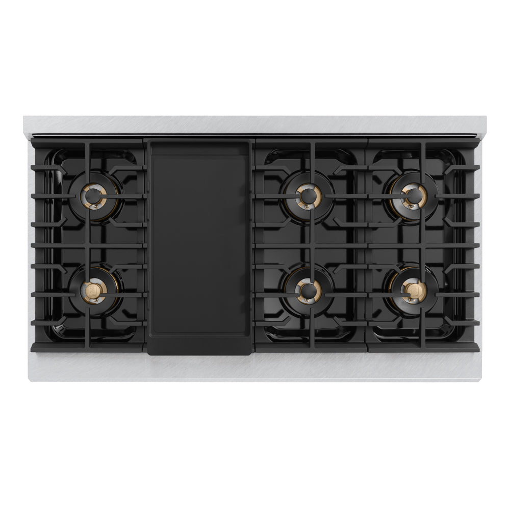 ZLINE Autograph Edition Marino 48-inch range in satin stainless steel and champagne bronze accents PMGRSZ-48-CB, from above