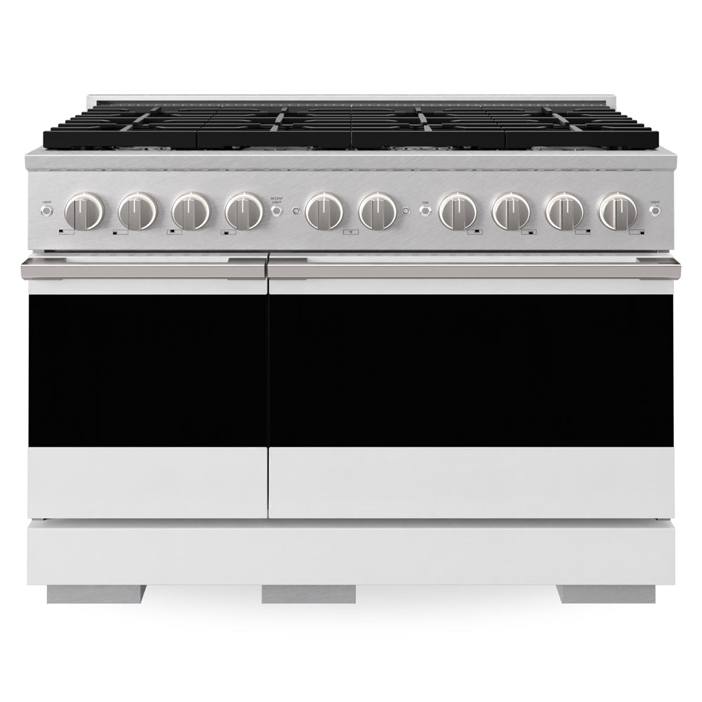 ZLINE Marino 48-inch range in satin stainless steel with white matte door MDRS-WM-48, front view