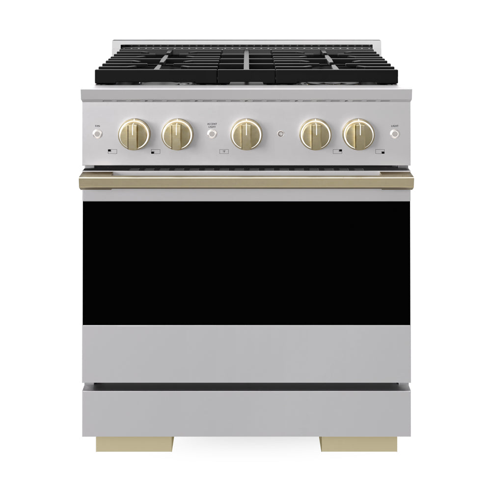 ZLINE Autograph Edition Marino 30-inch range in stainless steel and champagne bronze accents MDRZ-30-CB, front view