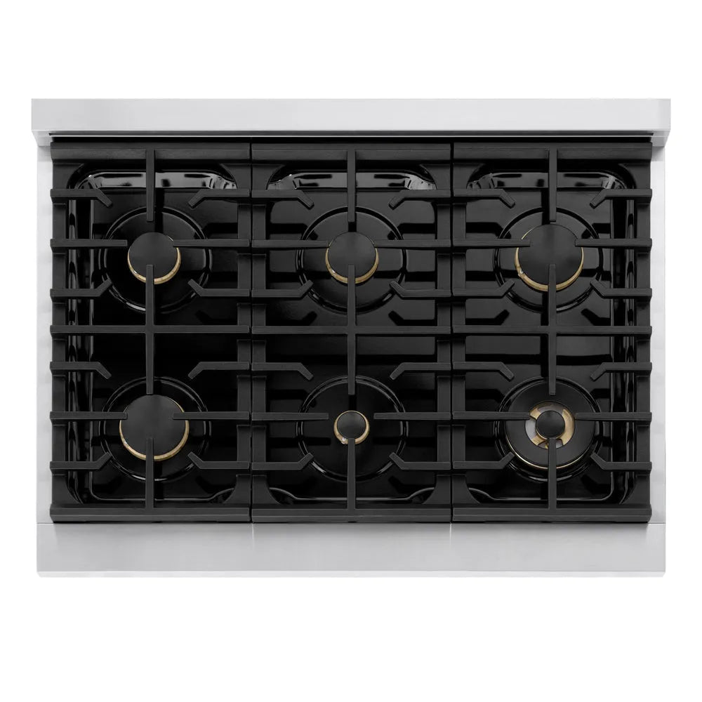 ZLINE Autograph Edition Marino 36-inch range in stainless steel and champagne bronze accents MDRZ-36-CB, from above