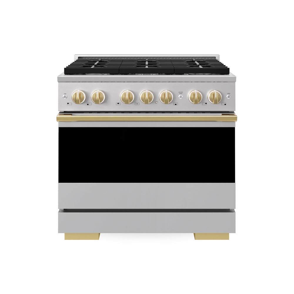 ZLINE Autograph Edition Marino 36-inch range in stainless steel and polished gold accents MDRZ-36-G
