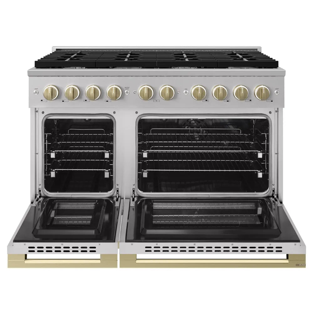 ZLINE Autograph Edition Marino 48-inch range in stainless steel and champagne bronze accents MDRZ-48-CB, front view