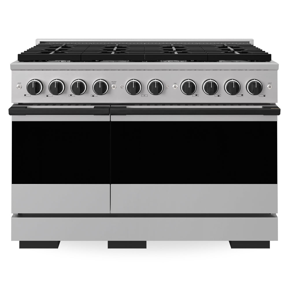 ZLINE Autograph Edition Marino 48-inch range in stainless steel and matte black accents MDRZ-48-MB, front view
