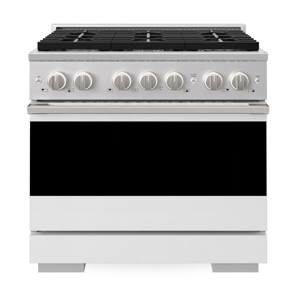 ZLINE Marino 36-inch range in stainless steel with white matte door MDR-WM-36, front view
