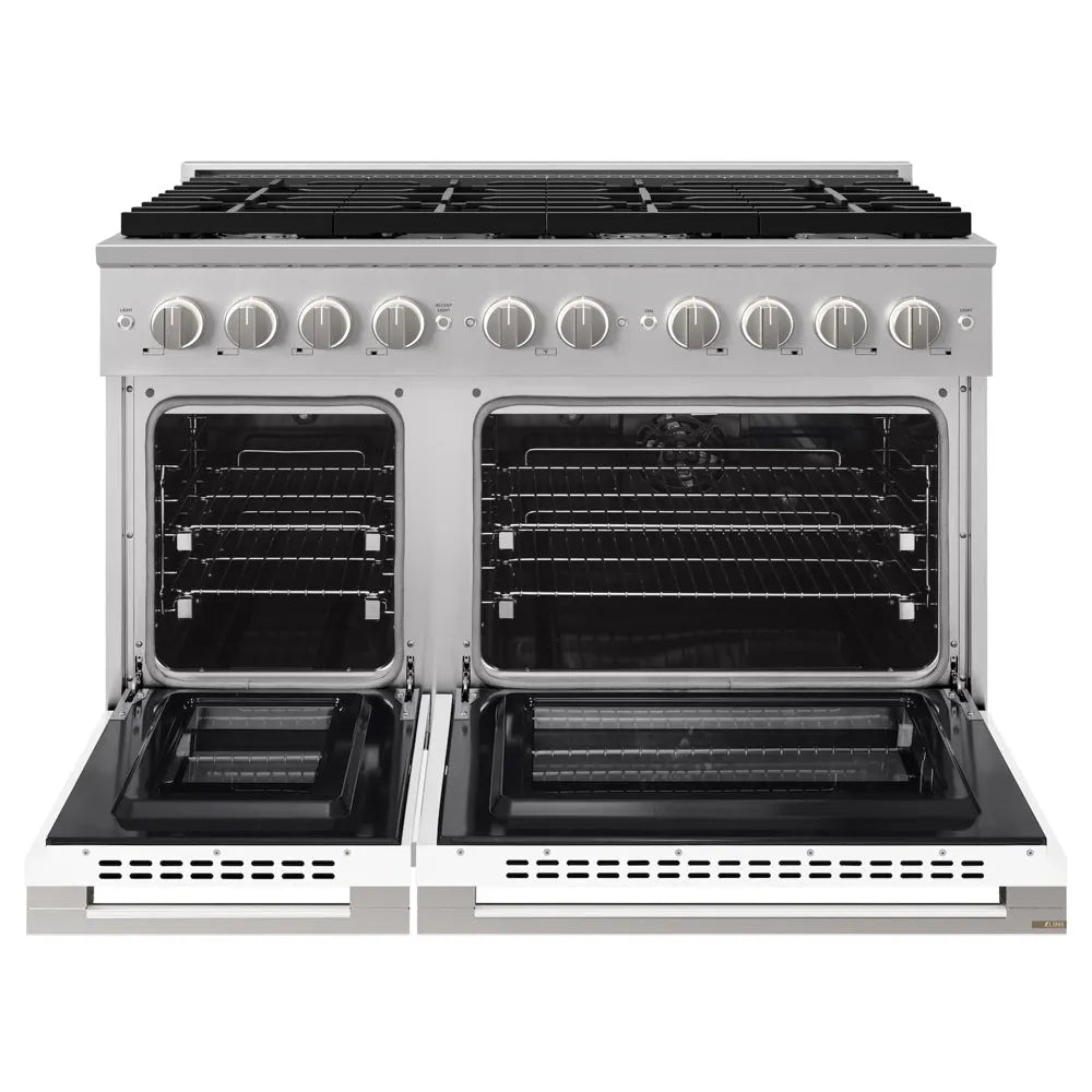 ZLINE Marino 48-inch range in stainless steel with white matte door MDR-WM-48, front view