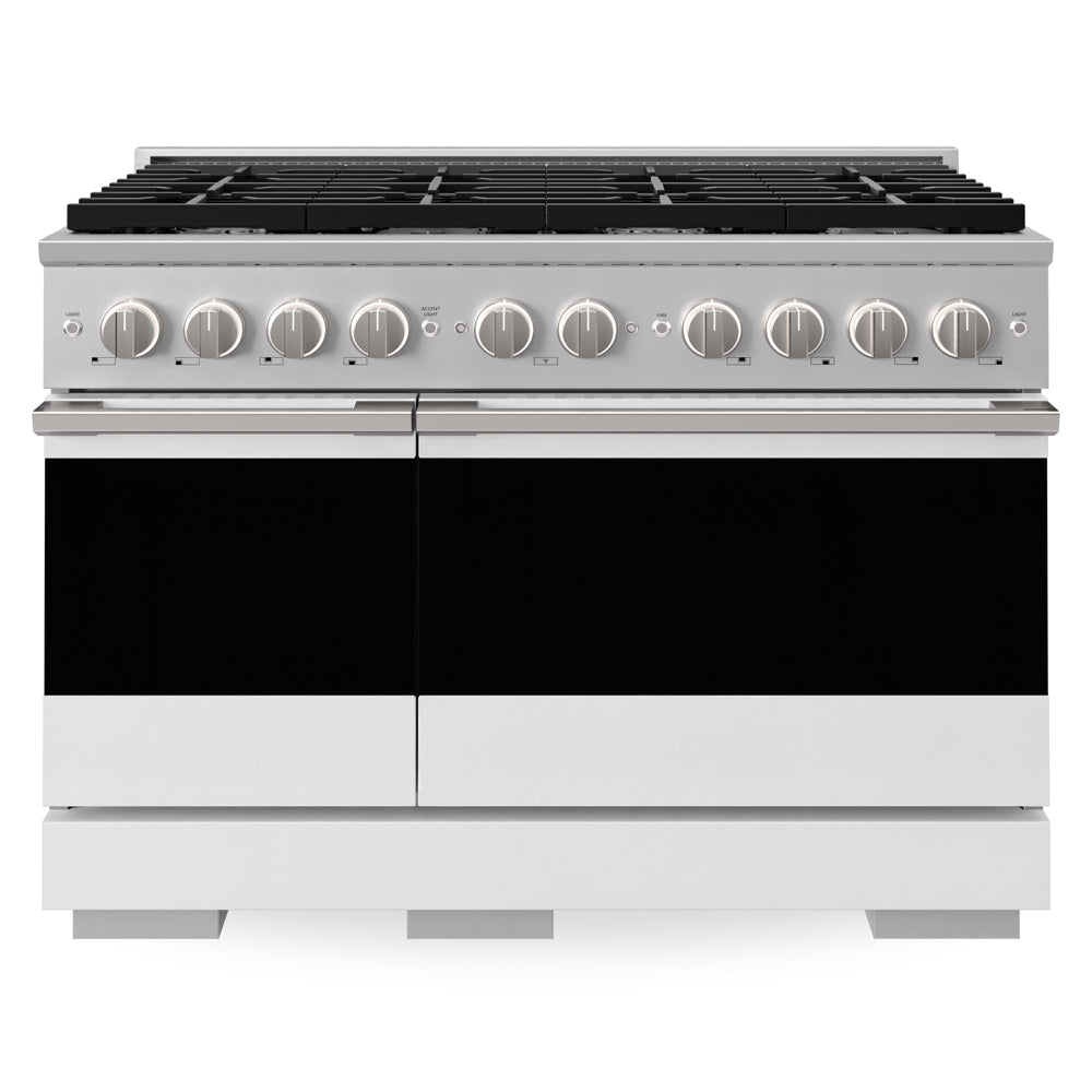 ZLINE Marino 48-inch range in stainless steel with white matte door MDR-WM-48, front view