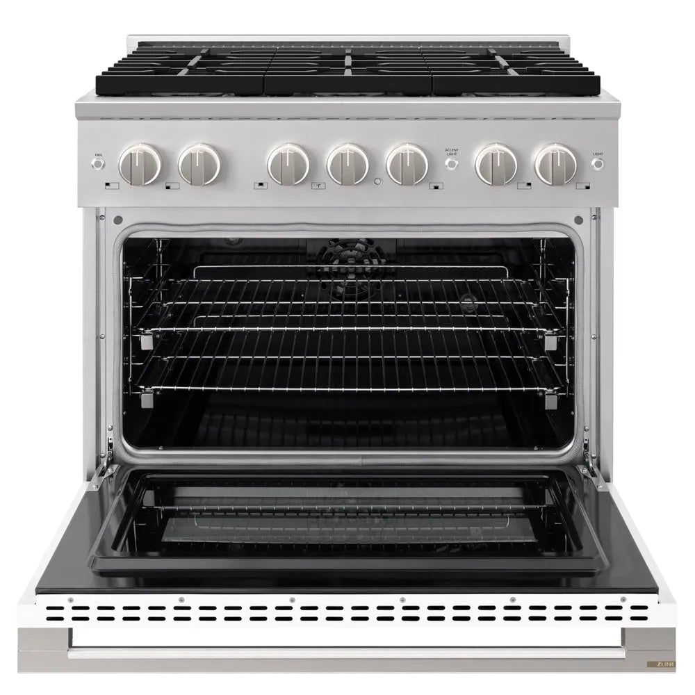 ZLINE Marino 36-inch range in white matte PMDR-WM-36, front view