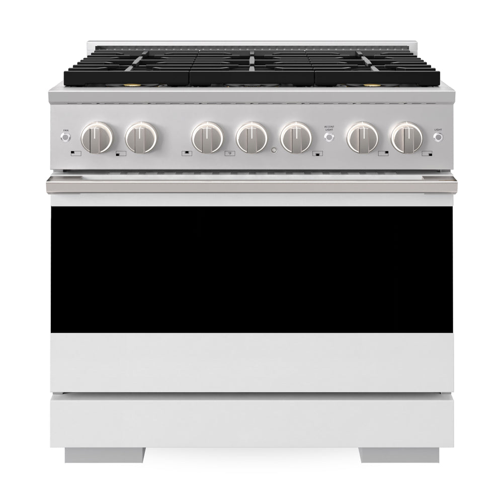 ZLINE Marino 36-inch range in white matte PMDR-WM-36, front view