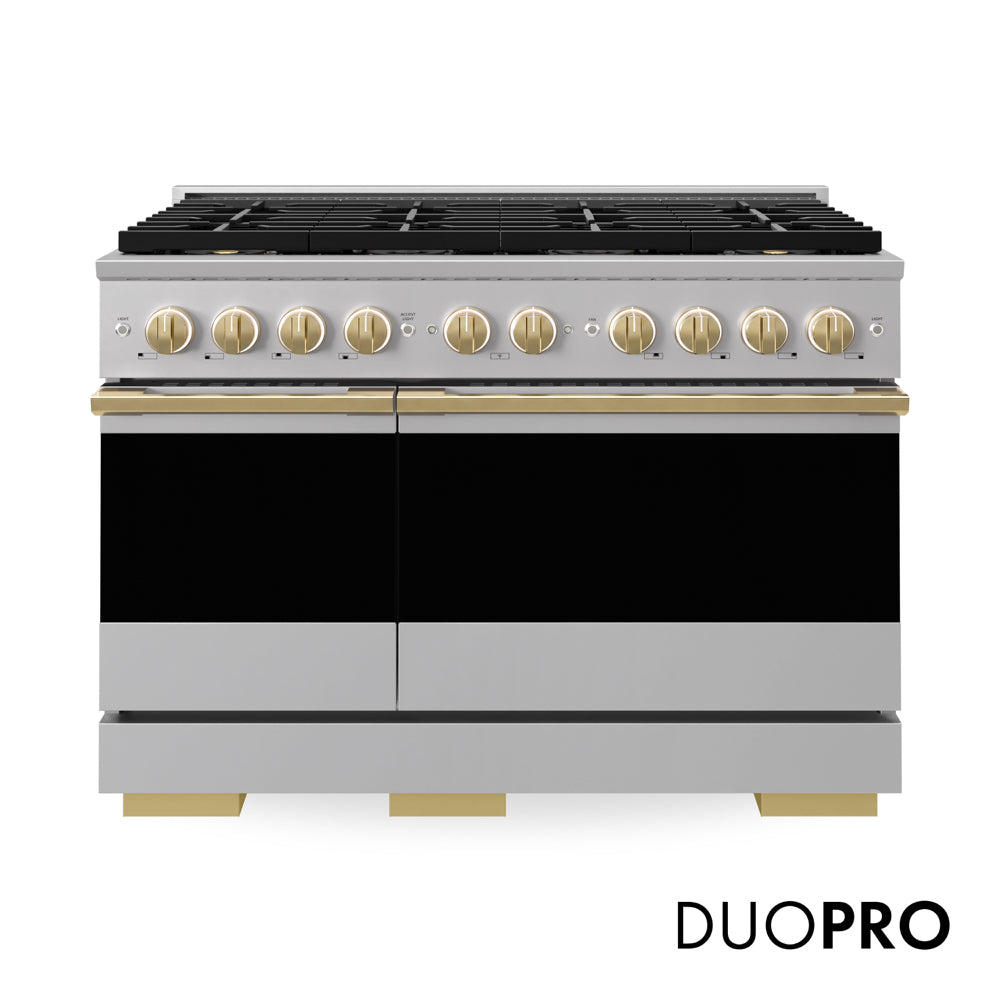 ZLINE Autograph Edition Marino 48-inch range in stainless steel and polished gold accents PMDRZ-48-G