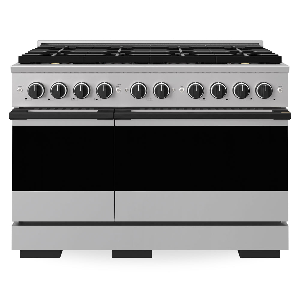 ZLINE Autograph Edition Marino 48-inch range in stainless steel and matte black accents PMDRZ-48-MB, front view