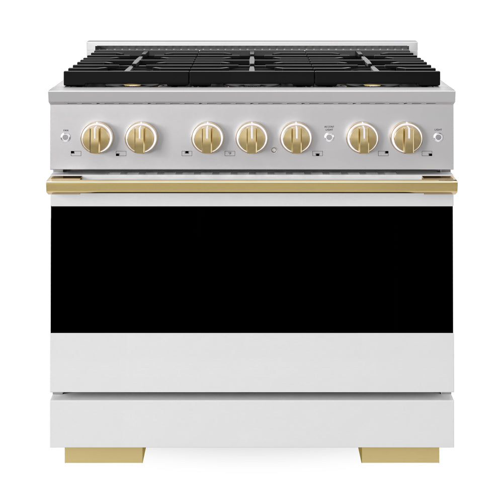 ZLINE Autograph Edition Marino 36-inch range in white matte PMDRZ-WM-36-G, front view