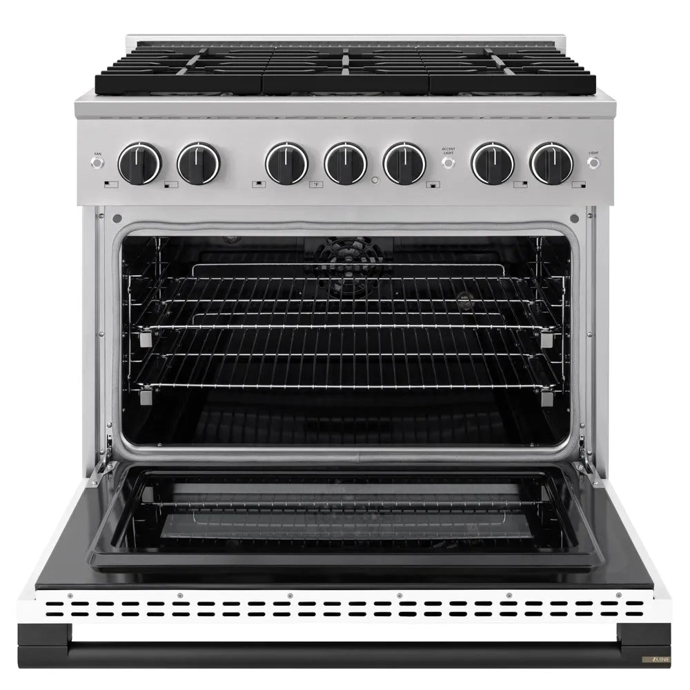 ZLINE Autograph Edition Marino 36-inch range in white matte PMDRZ-WM-36-MB, front view